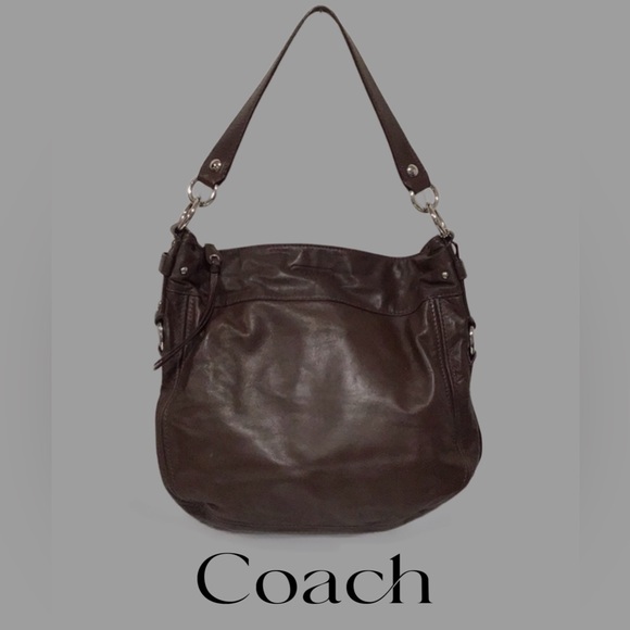 Coach Zoe Large Leather Hobo Shoulder Bag #F1032-F14706, Brown - Picture 1 of 12